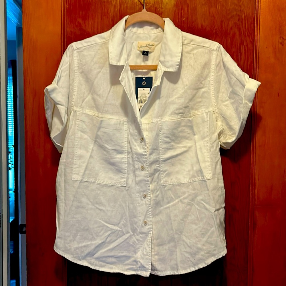 White short sleeved button down shirt